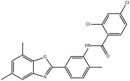 2,4-dichloro-N-[5-(5,7-dimethyl-1,3-benzoxazol-2-yl)-2-methylphenyl]benzamide 化学構造式