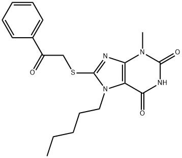 3-methyl-8-[(2-oxo-2-phenylethyl)sulfanyl]-7-pentyl-3,7-dihydro-1H-purine-2,6-dione Structure