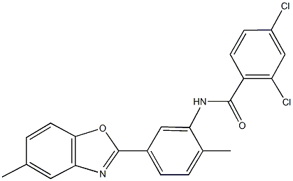 2,4-dichloro-N-[2-methyl-5-(5-methyl-1,3-benzoxazol-2-yl)phenyl]benzamide 化学構造式
