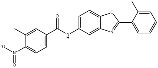 4-nitro-3-methyl-N-[2-(2-methylphenyl)-1,3-benzoxazol-5-yl]benzamide 化学構造式