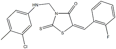 3-[(3-chloro-4-methylanilino)methyl]-5-(2-fluorobenzylidene)-2-thioxo-1,3-thiazolidin-4-one,313684-61-6,结构式