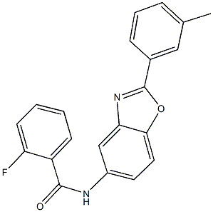 2-fluoro-N-[2-(3-methylphenyl)-1,3-benzoxazol-5-yl]benzamide 结构式