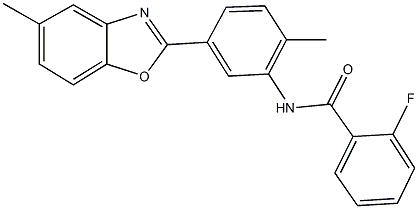 2-fluoro-N-[2-methyl-5-(5-methyl-1,3-benzoxazol-2-yl)phenyl]benzamide 结构式