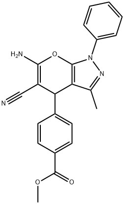 methyl 4-(6-amino-5-cyano-3-methyl-1-phenyl-1,4-dihydropyrano[2,3-c]pyrazol-4-yl)benzoate 化学構造式