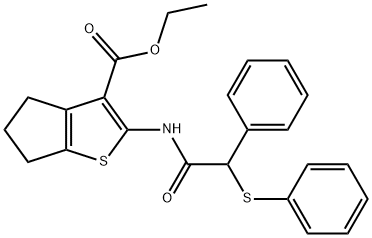 ethyl 2-{[phenyl(phenylsulfanyl)acetyl]amino}-5,6-dihydro-4H-cyclopenta[b]thiophene-3-carboxylate,313703-32-1,结构式