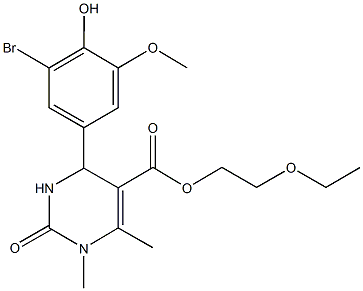2-ethoxyethyl 4-(3-bromo-4-hydroxy-5-methoxyphenyl)-1,6-dimethyl-2-oxo-1,2,3,4-tetrahydro-5-pyrimidinecarboxylate 化学構造式