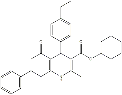 cyclohexyl 4-(4-ethylphenyl)-2-methyl-5-oxo-7-phenyl-1,4,5,6,7,8-hexahydroquinoline-3-carboxylate,313969-50-5,结构式