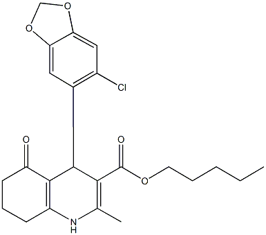 pentyl 4-(6-chloro-1,3-benzodioxol-5-yl)-2-methyl-5-oxo-1,4,5,6,7,8-hexahydroquinoline-3-carboxylate Structure