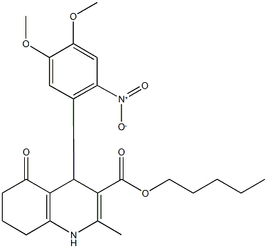 pentyl 4-{2-nitro-4,5-dimethoxyphenyl}-2-methyl-5-oxo-1,4,5,6,7,8-hexahydroquinoline-3-carboxylate Struktur