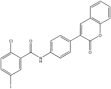 2-chloro-5-iodo-N-[4-(2-oxo-2H-chromen-3-yl)phenyl]benzamide Structure
