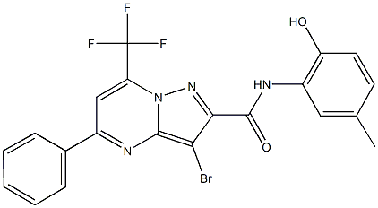 3-bromo-N-(2-hydroxy-5-methylphenyl)-5-phenyl-7-(trifluoromethyl)pyrazolo[1,5-a]pyrimidine-2-carboxamide Structure