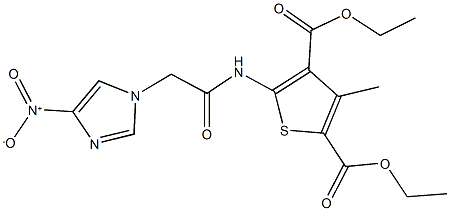 diethyl 5-[({4-nitro-1H-imidazol-1-yl}acetyl)amino]-3-methyl-2,4-thiophenedicarboxylate Structure