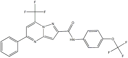 5-phenyl-N-[4-(trifluoromethoxy)phenyl]-7-(trifluoromethyl)pyrazolo[1,5-a]pyrimidine-2-carboxamide Struktur