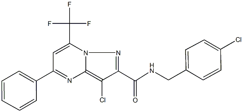 3-chloro-N-(4-chlorobenzyl)-5-phenyl-7-(trifluoromethyl)pyrazolo[1,5-a]pyrimidine-2-carboxamide Structure