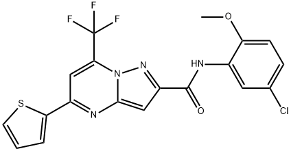 N-(5-chloro-2-methoxyphenyl)-5-(2-thienyl)-7-(trifluoromethyl)pyrazolo[1,5-a]pyrimidine-2-carboxamide 化学構造式