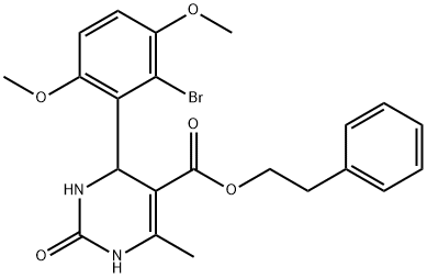 2-phenylethyl 4-(2-bromo-3,6-dimethoxyphenyl)-6-methyl-2-oxo-1,2,3,4-tetrahydropyrimidine-5-carboxylate Struktur