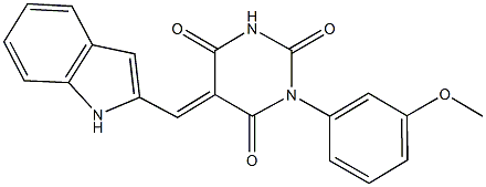 5-(1H-indol-2-ylmethylene)-1-(3-methoxyphenyl)-2,4,6(1H,3H,5H)-pyrimidinetrione Struktur