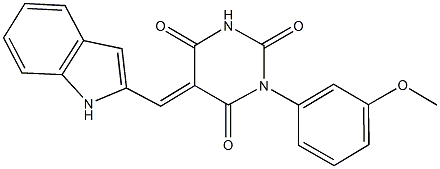 5-(1H-indol-2-ylmethylene)-1-(3-methoxyphenyl)-2,4,6(1H,3H,5H)-pyrimidinetrione,314034-97-4,结构式