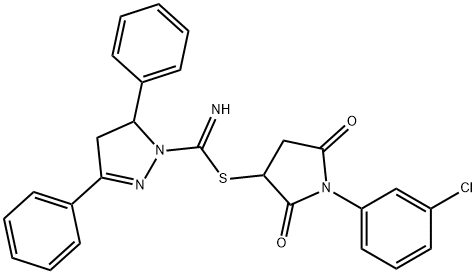 1-(3-chlorophenyl)-2,5-dioxo-3-pyrrolidinyl 3,5-diphenyl-4,5-dihydro-1H-pyrazole-1-carbimidothioate 结构式