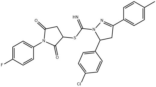 1-(4-fluorophenyl)-2,5-dioxo-3-pyrrolidinyl 5-(4-chlorophenyl)-3-(4-methylphenyl)-4,5-dihydro-1H-pyrazole-1-carbimidothioate Struktur