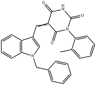 5-[(1-benzyl-1H-indol-3-yl)methylene]-1-(2-methylphenyl)-2,4,6(1H,3H,5H)-pyrimidinetrione 化学構造式