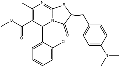 methyl 5-(2-chlorophenyl)-2-[4-(dimethylamino)benzylidene]-7-methyl-3-oxo-2,3-dihydro-5H-[1,3]thiazolo[3,2-a]pyrimidine-6-carboxylate 化学構造式