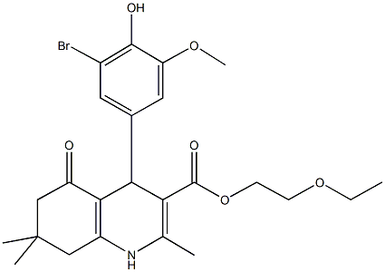 2-(ethyloxy)ethyl 4-[3-bromo-4-hydroxy-5-(methyloxy)phenyl]-2,7,7-trimethyl-5-oxo-1,4,5,6,7,8-hexahydroquinoline-3-carboxylate Structure