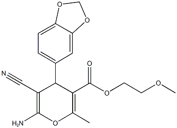 2-methoxyethyl 6-amino-4-(1,3-benzodioxol-5-yl)-5-cyano-2-methyl-4H-pyran-3-carboxylate Structure