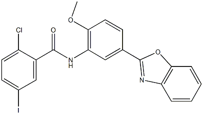 N-[5-(1,3-benzoxazol-2-yl)-2-methoxyphenyl]-2-chloro-5-iodobenzamide Struktur