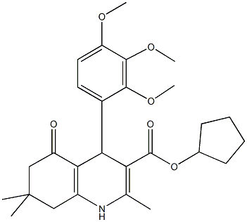 cyclopentyl 2,7,7-trimethyl-5-oxo-4-[2,3,4-tris(methyloxy)phenyl]-1,4,5,6,7,8-hexahydroquinoline-3-carboxylate 化学構造式