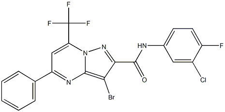 3-bromo-N-(3-chloro-4-fluorophenyl)-5-phenyl-7-(trifluoromethyl)pyrazolo[1,5-a]pyrimidine-2-carboxamide 结构式