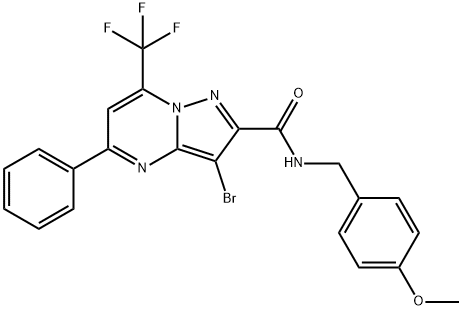 3-bromo-N-(4-methoxybenzyl)-5-phenyl-7-(trifluoromethyl)pyrazolo[1,5-a]pyrimidine-2-carboxamide Structure