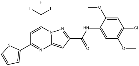 N-(4-chloro-2,5-dimethoxyphenyl)-5-(2-thienyl)-7-(trifluoromethyl)pyrazolo[1,5-a]pyrimidine-2-carboxamide Struktur