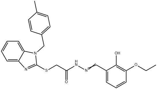 N'-(3-ethoxy-2-hydroxybenzylidene)-2-{[1-(4-methylbenzyl)-1H-benzimidazol-2-yl]sulfanyl}acetohydrazide Struktur