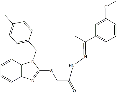 N'-[1-(3-methoxyphenyl)ethylidene]-2-{[1-(4-methylbenzyl)-1H-benzimidazol-2-yl]sulfanyl}acetohydrazide 化学構造式