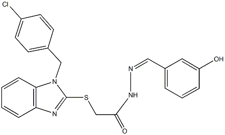 2-{[1-(4-chlorobenzyl)-1H-benzimidazol-2-yl]sulfanyl}-N'-(3-hydroxybenzylidene)acetohydrazide 结构式