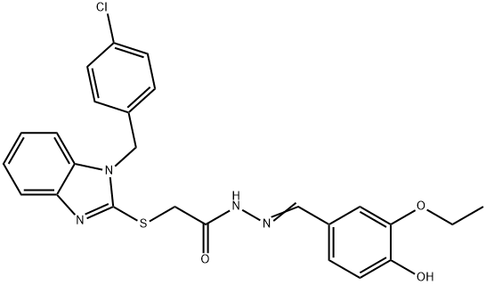 2-{[1-(4-chlorobenzyl)-1H-benzimidazol-2-yl]sulfanyl}-N'-(3-ethoxy-4-hydroxybenzylidene)acetohydrazide 化学構造式