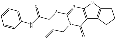 2-[(3-allyl-4-oxo-3,5,6,7-tetrahydro-4H-cyclopenta[4,5]thieno[2,3-d]pyrimidin-2-yl)sulfanyl]-N-phenylacetamide Struktur