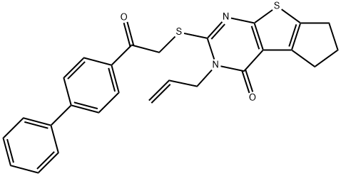 3-allyl-2-[(2-[1,1'-biphenyl]-4-yl-2-oxoethyl)sulfanyl]-3,5,6,7-tetrahydro-4H-cyclopenta[4,5]thieno[2,3-d]pyrimidin-4-one Struktur