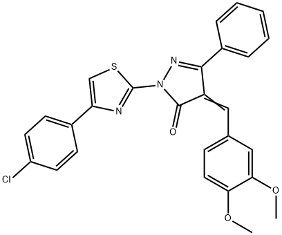 2-[4-(4-chlorophenyl)-1,3-thiazol-2-yl]-4-(3,4-dimethoxybenzylidene)-5-phenyl-2,4-dihydro-3H-pyrazol-3-one Structure