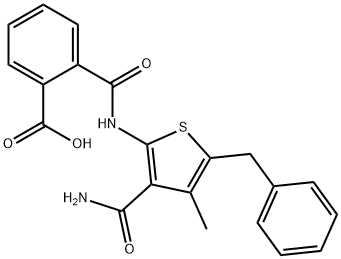 2-({[3-(aminocarbonyl)-5-benzyl-4-methyl-2-thienyl]amino}carbonyl)benzoic acid Structure