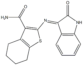 2-[(2-oxo-1,2-dihydro-3H-indol-3-ylidene)amino]-4,5,6,7-tetrahydro-1-benzothiophene-3-carboxamide 结构式