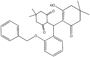 2-[[2-(benzyloxy)phenyl](2-hydroxy-4,4-dimethyl-6-oxo-1-cyclohexen-1-yl)methyl]-5,5-dimethyl-1,3-cyclohexanedione Structure