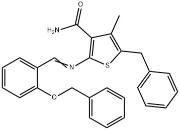 5-benzyl-2-{[2-(benzyloxy)benzylidene]amino}-4-methyl-3-thiophenecarboxamide Struktur
