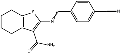 2-[(4-cyanobenzylidene)amino]-4,5,6,7-tetrahydro-1-benzothiophene-3-carboxamide Structure