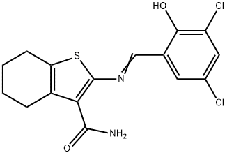 2-[(3,5-dichloro-2-hydroxybenzylidene)amino]-4,5,6,7-tetrahydro-1-benzothiophene-3-carboxamide Structure