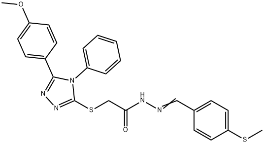 2-{[5-(4-methoxyphenyl)-4-phenyl-4H-1,2,4-triazol-3-yl]sulfanyl}-N'-[4-(methylsulfanyl)benzylidene]acetohydrazide 化学構造式