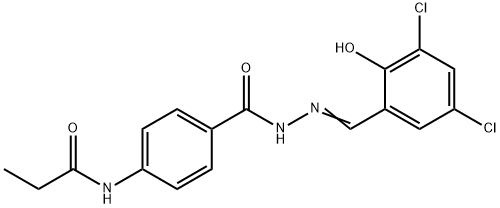 N-(4-{[2-(3,5-dichloro-2-hydroxybenzylidene)hydrazino]carbonyl}phenyl)propanamide Struktur