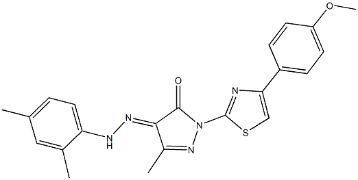 1-[4-(4-methoxyphenyl)-1,3-thiazol-2-yl]-3-methyl-1H-pyrazole-4,5-dione 4-[(2,4-dimethylphenyl)hydrazone] Structure