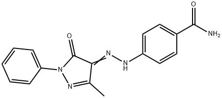 4-[2-(3-methyl-5-oxo-1-phenyl-1,5-dihydro-4H-pyrazol-4-ylidene)hydrazino]benzamide Struktur